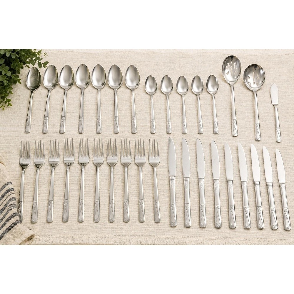 Oneida Flight Criss Cross Stainless Flatware Set 52 Pc MCM‎ Fork Spoon Knife Lot